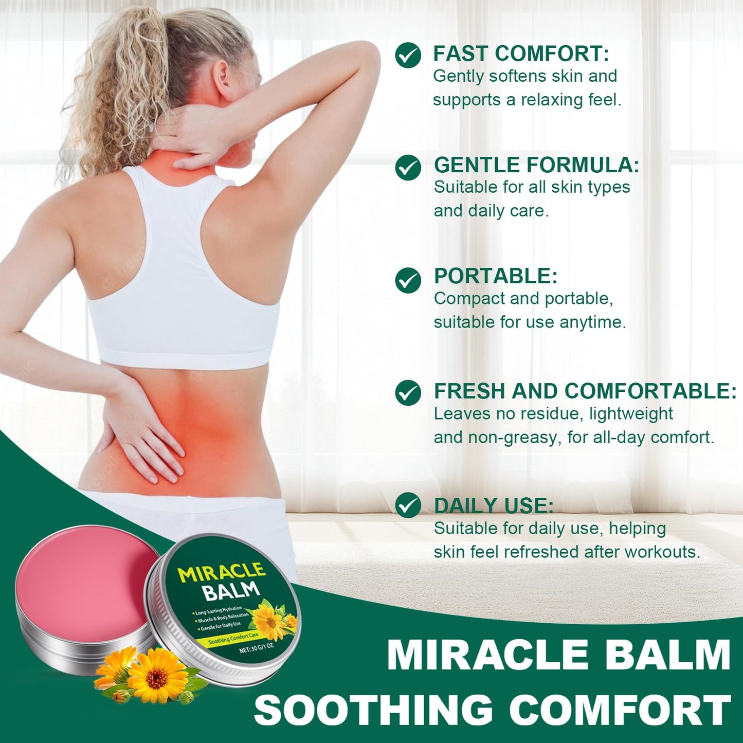 Miracle Balm, 2 Pack, Natural Ingredients, Soothing Joint Cream for Legs, Arms, Back - Relaxed and Comfortable
