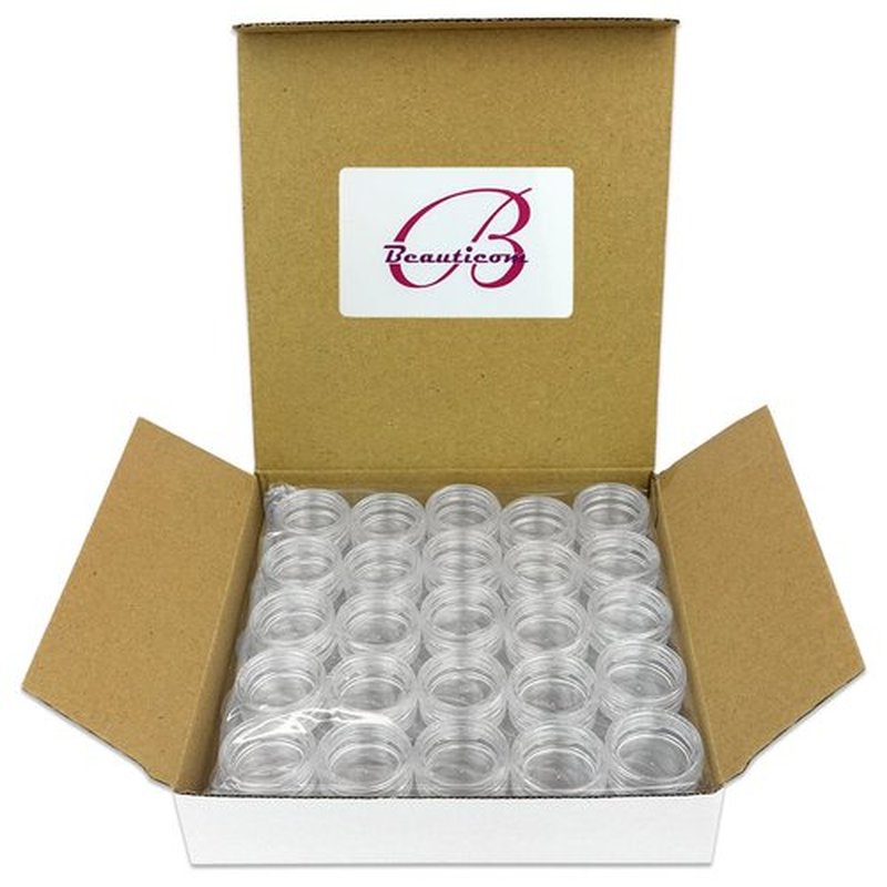 Beauticom 3g/3ml (0.1 Fl Oz) Round Clear Plastic Jars with Round Top Lids for Creams, Lotions, Powders, Glitters, and more... (Color: Clear Lid, Quantity: 50 Pieces)