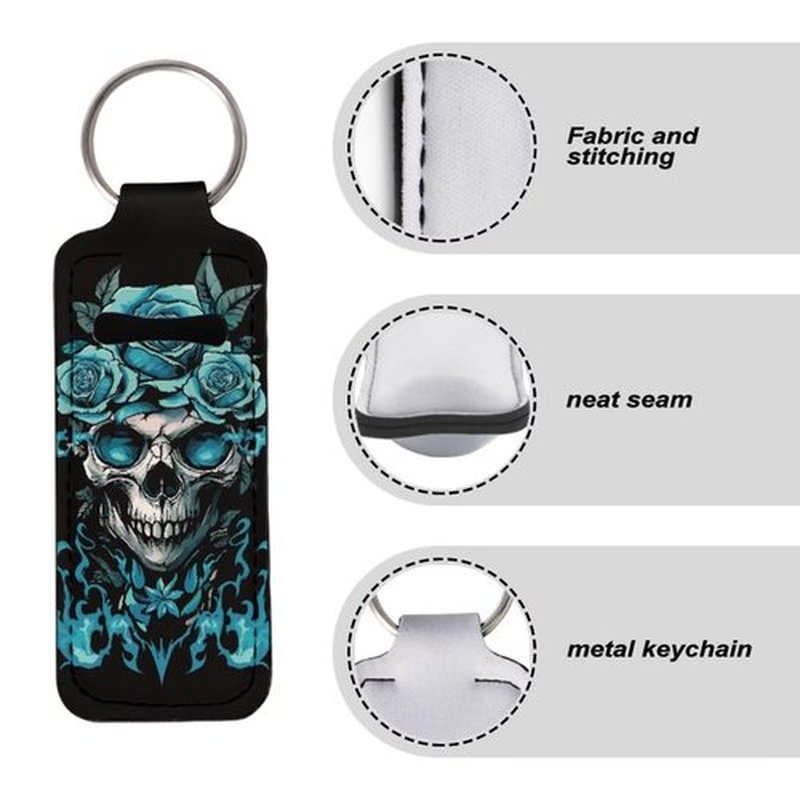 SEANATIVE Gothic Skull 5PCS Chapstick Holder Key Chain Cute Lip Balm Holder Keychain Clip on Lipstick Lip Gloss Keychain Sleeve Holder for Travel Accessories