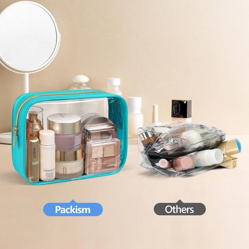 PACKISM TSA Approved Toiletry Bag - Clear Makeup Bag Waterproof Quart Size Bag, Travel Makeup Cosmetic Bag for Women Men, Carry on Airport Airline Compliant Bag, 3 Pack