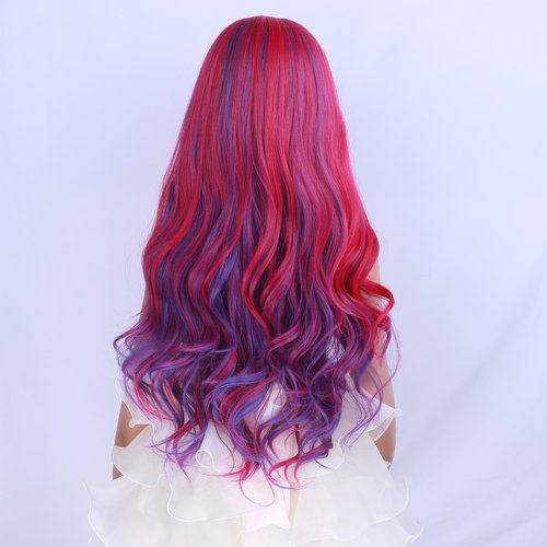 PATTNIUM Pink Purple Wig Kids Long Wavy Wig Pink Mix Purple Wig Girls Costume Wig Heat Resistant Synthetic Cosplay Halloween Party Wig (Pink Purple)