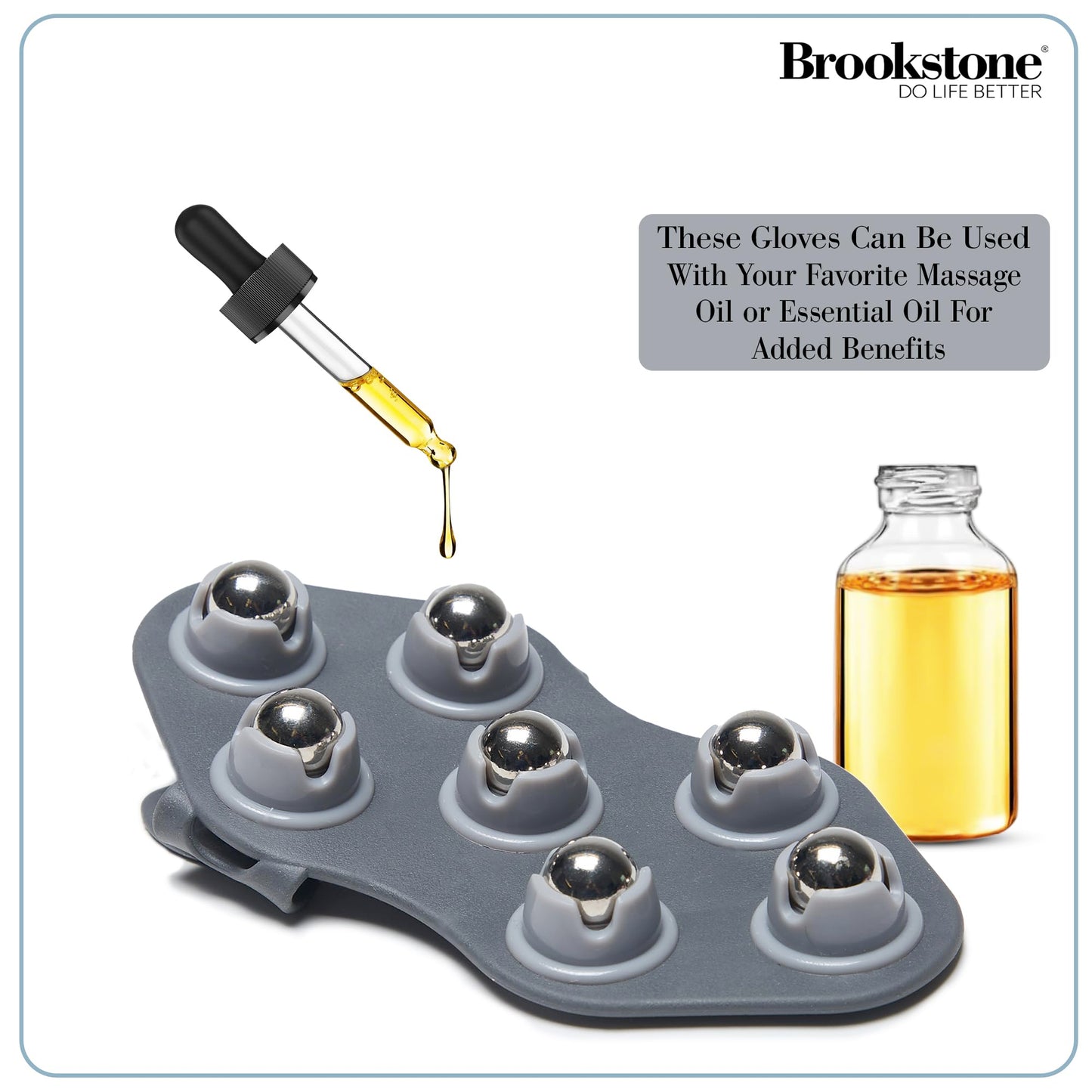 Brookstone Palm Roller Body Massager - Medium Handheld Roller Massager to Relieve Tension - Massage Gloves, Hand Massager Glove, Massage Glove for Stress Relief and Relaxation (Charcoal)