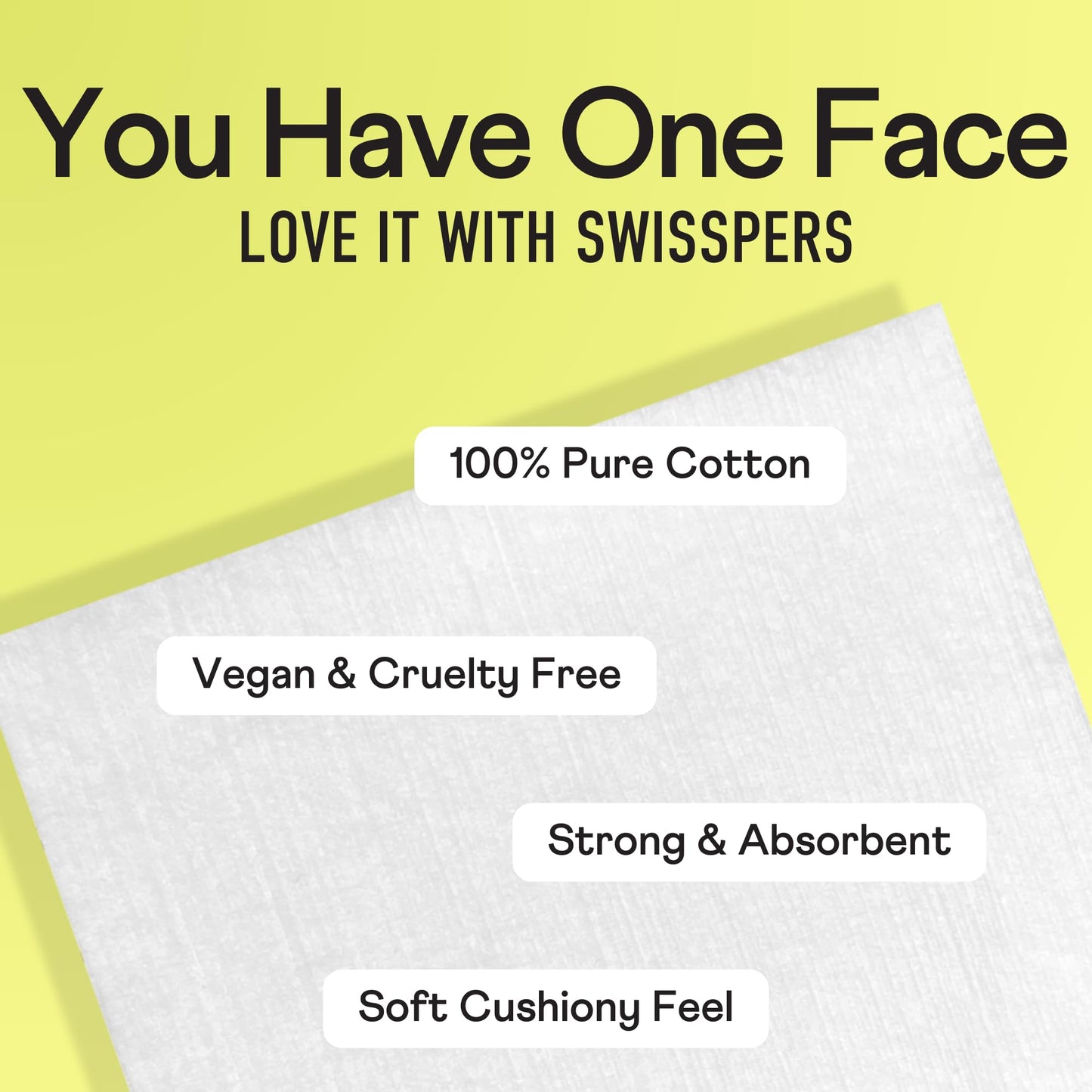 Swisspers Premium Facial Cleansing Pad, 100% Cotton, Ultra Soft, Extra Large, 50 White Pads per Reclosable Bag, 3 Bags (150 Pads Total)