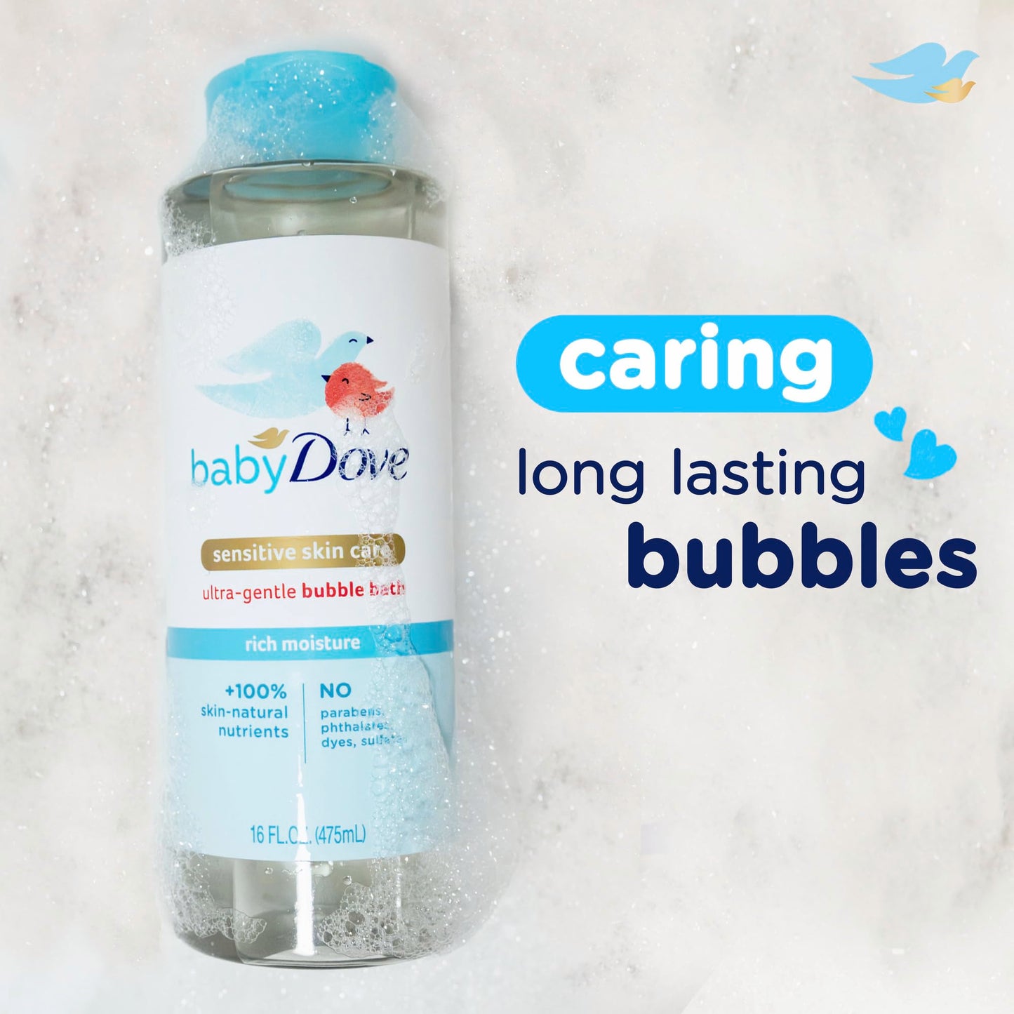 Baby Dove Bubble Bath Rich Moisture for nourished Skin and Bath time Fun Sensitive Skin Care with Skin-Natural nutrients 16 oz