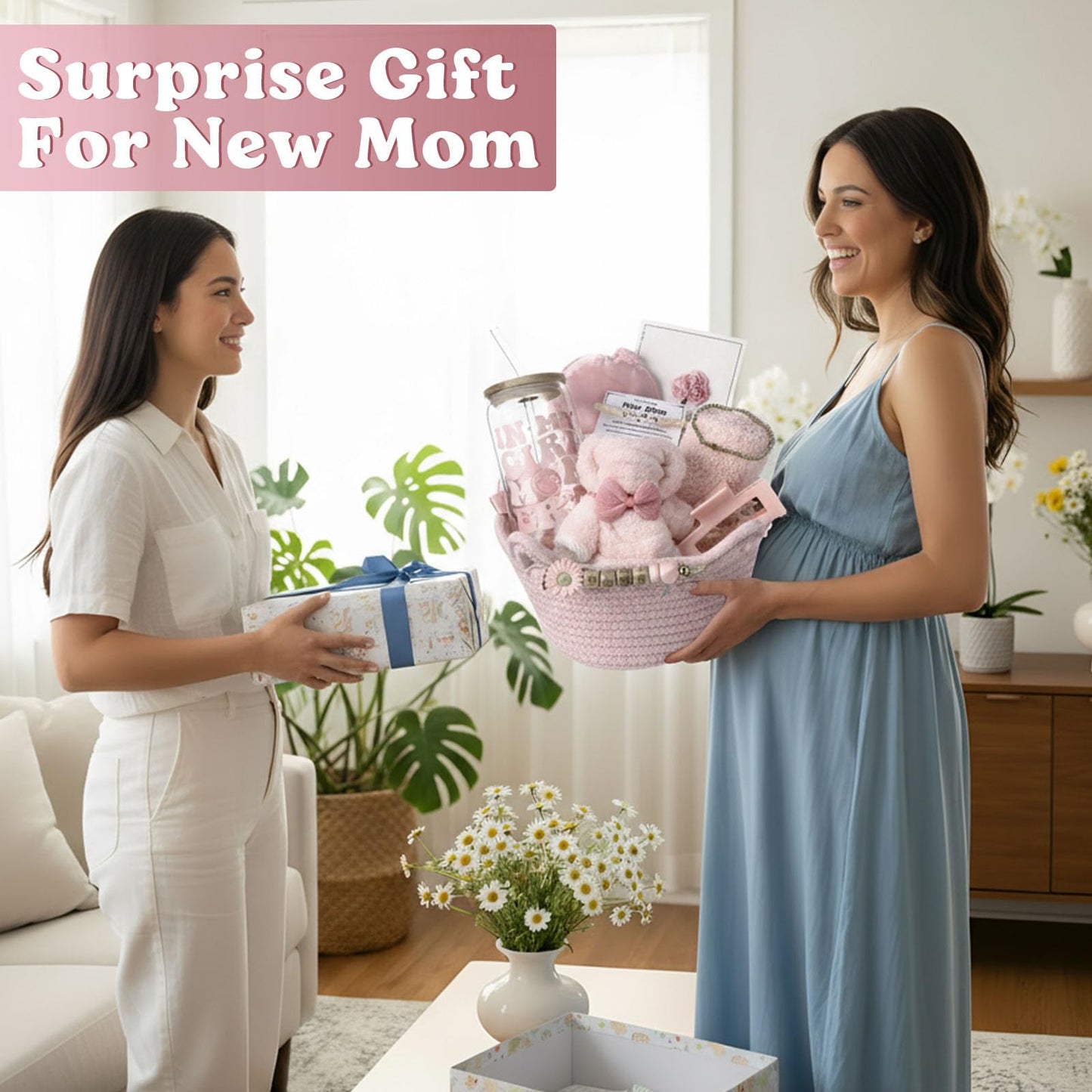 Newwiee 12 Pcs New Mom Package After Baby New Mom Gifts Set After Birth Baby Shower Gift Set with Blanket Postpartum Essentials for Mother Kit Pregnancy Gifts for First-time Mothers(Pink,Elegant)