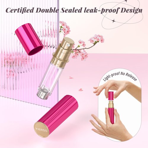 YIERSO 5ml Perfume Atomizer Travel Refillable,Bottom-Filling Fragrances Perfumes Bottle,Mini Cologne Dispenser, Portable Sprayer Pocket Size for Women Men Cruise Car Trip Gift (Hot pink-5ml)