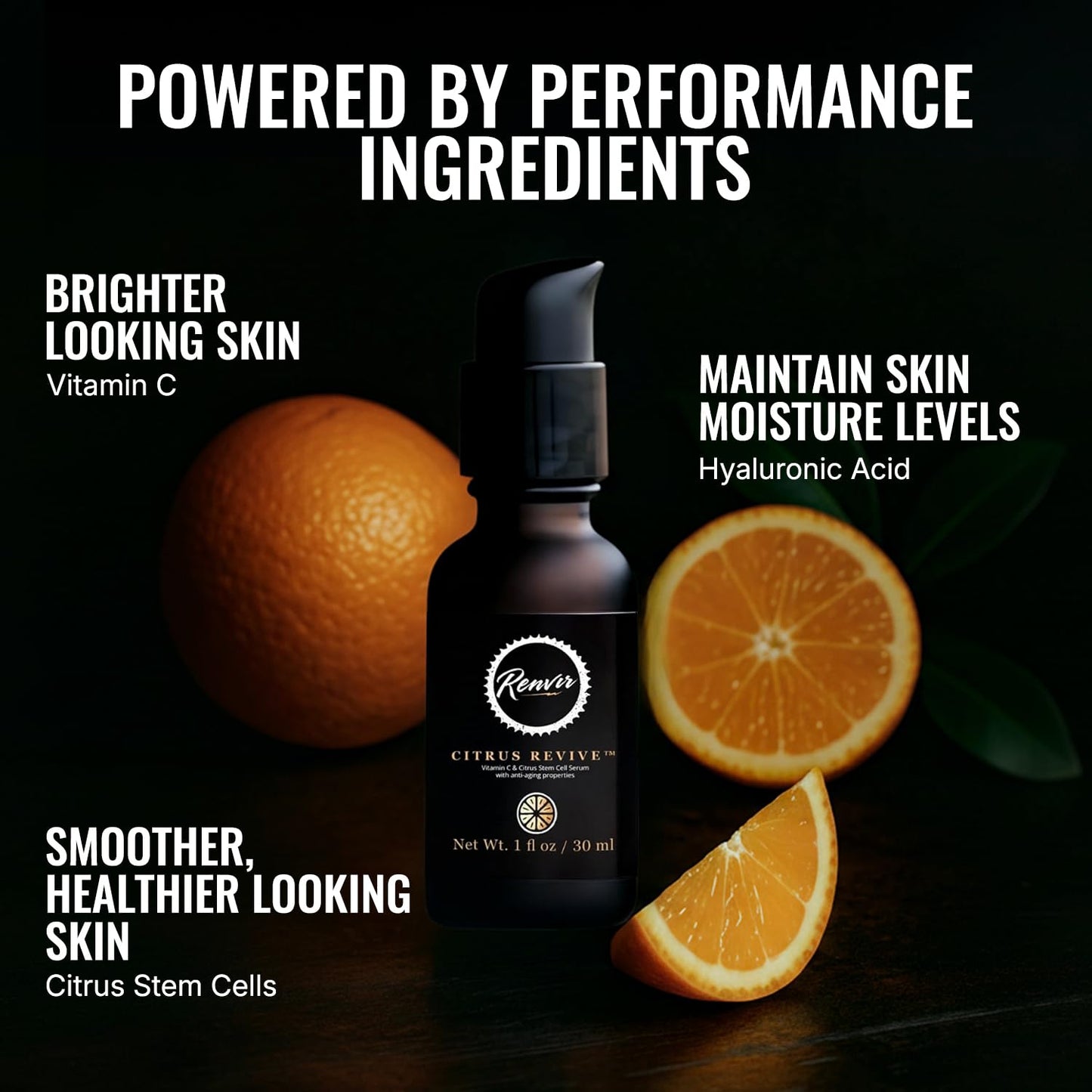 Men's Vitamin C Serum With Hyaluronic Acid (Made In The USA, Anti Aging Formula) Citrus Revive Stem Cell Boost & Hydrating Face Care for Brightening Dark Spots and Renewing Sensitive Skin For Him