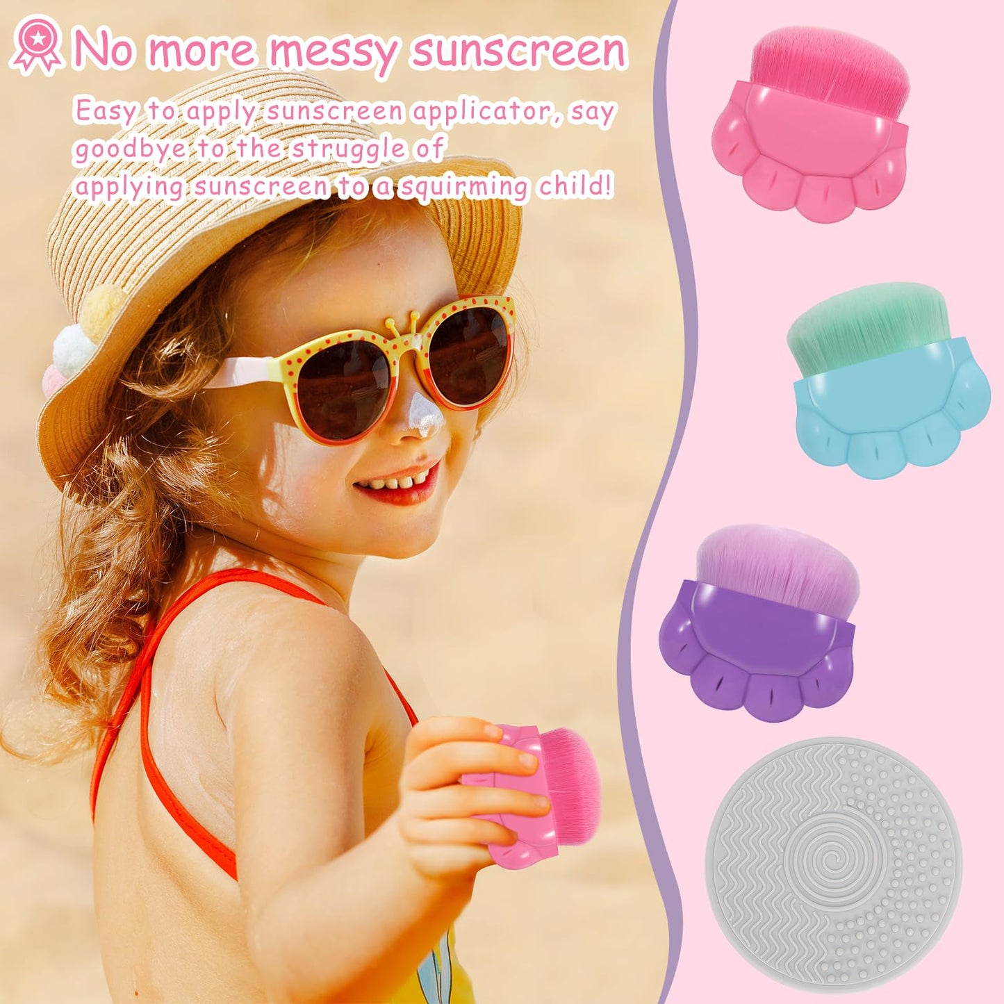 3 Pack Kids Sunscreen Applicator,Sunblock Buddy Brush with Protective Case,Sun Lotion Applicator Sun Cream Brush Set with Cleaning Pad
