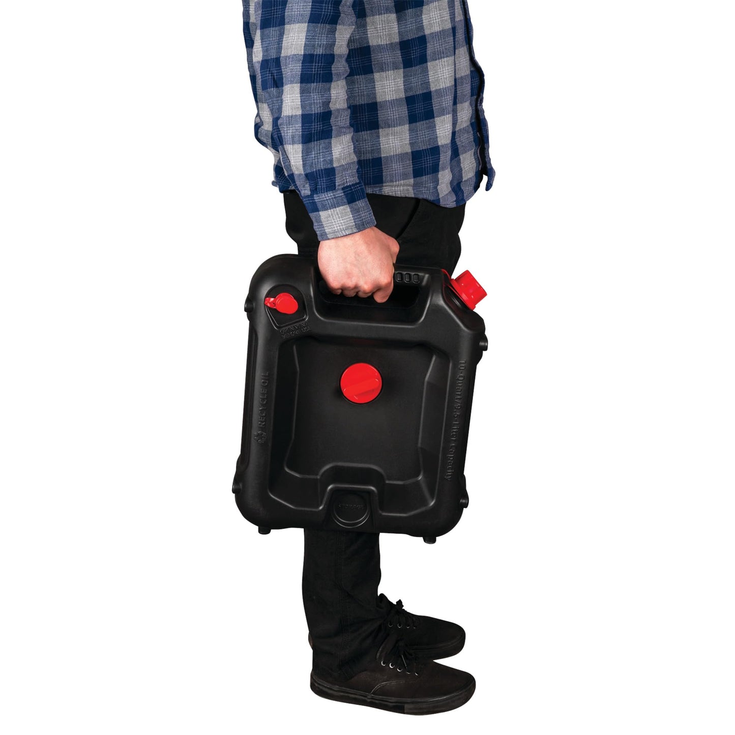 Performance Tool W4076 10-Quart Oil Drain Container, Deep Drain Well, Integrated Handle, Sealing Rubber Gaskets, Black