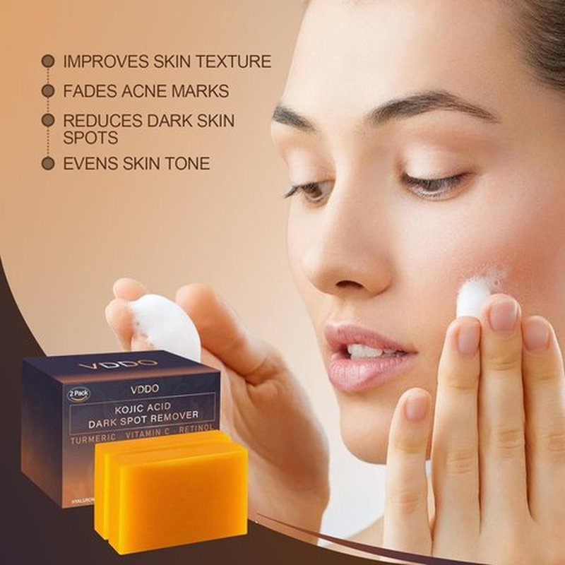VDDO-Kojic-Acid-Soap, Turmeric Soap for Dark spots with Vitamin C, Vitamin E,Retinol, Collagen, Turmeric - Original,Olive Oil,Hyaluronic Acid for Reduces Dark Spots - 105g*4Pack