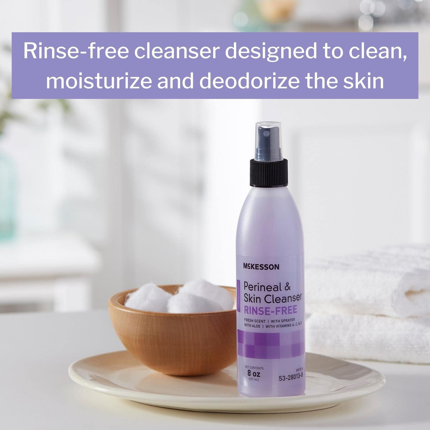 McKesson Perineal Skin Cleanser with Aloe, 8 oz [Pack of 1] Rinse-Free Body Wash for Incontinence or Ostomy Care, Fresh Scent