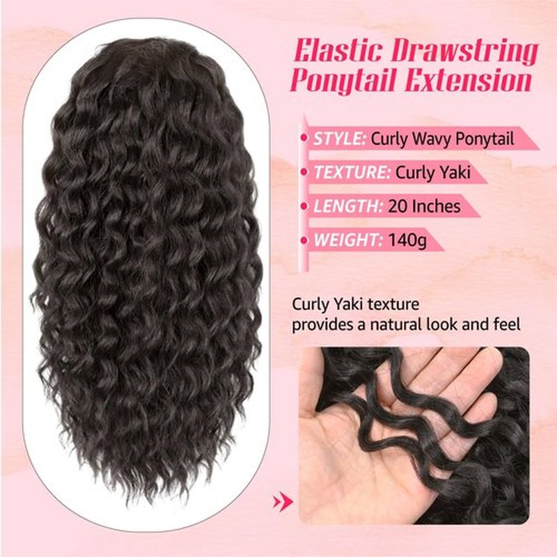 Adancyler 2PCS Ponytail Extension, 8" Messy Bun Hair Piece+20" Wavy Drawstring Ponytail Extensions Synthetic Hairpieces Pony Tails Hair Extensions for Women(Black Brown)
