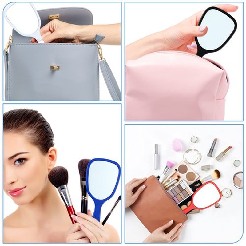 Jetec Small Handheld Hand Mirror Compact Travel Makeup Mirror Handheld Cosmetic Personal Mirror Portable Vanity Mirror 3.15 * 7.09inch(Blue, Black, Red, White,8 Pieces)