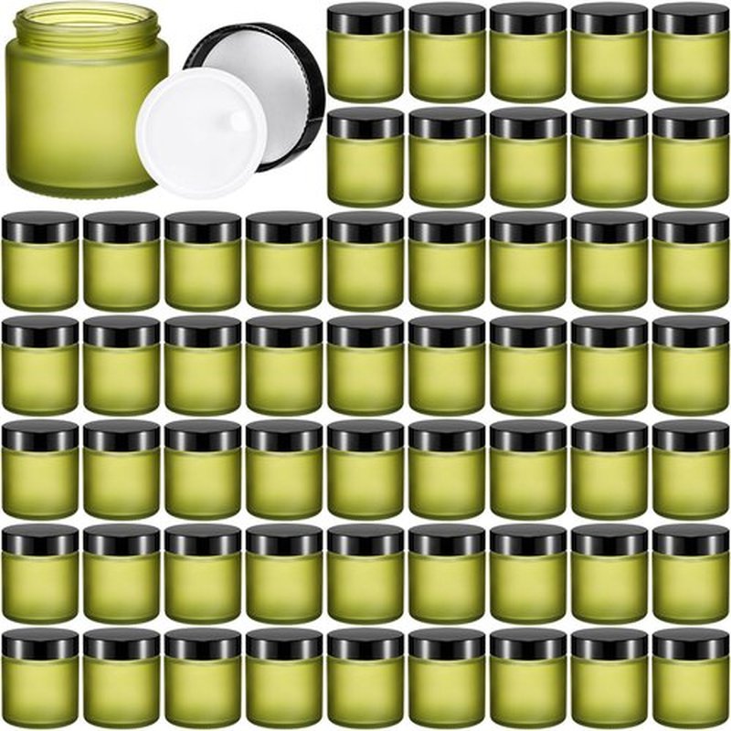 Norme 4 oz Glass Jars with Lids Leakproof Round Airtight Jars Empty Cosmetic Jars with Inner Liners Lid for Storing Lotions Powder Ointments Candle Making (64 Pcs, Pea Green)