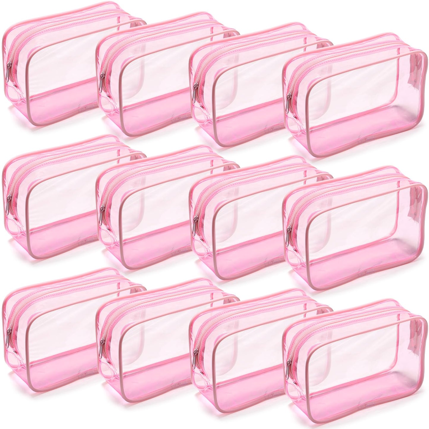 Weewooday 12 Pieces Clear Cosmetics Bag PVC Zippered Clear Toiletry Carry Pouch Cosmetic Makeup Bag Waterproof Makeup Vinyl Plastic Organizer Case for Vacation Bathroom(Light Pink,Medium)