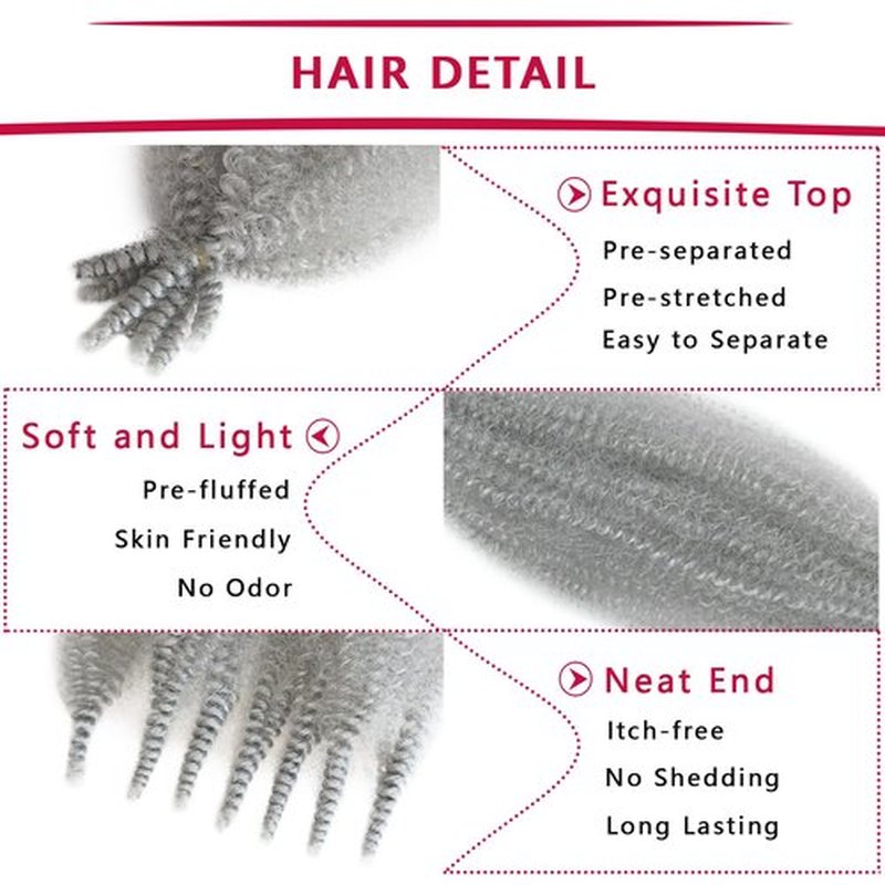 Marley Twist Braiding Hair 18 Inch Springy Afro Twist Hair 3 Packs Gray Kinky Twist Hair Pre-separated Spring Twsit Hair Synthetic Curly Braiding Hair for Black Women(18 Inch (Pack of 3), Gray)