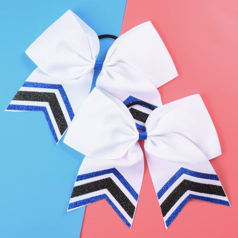 DEEKA 8PCS Large Glitter Cheer Bows Shiny 7" Cheer Hair Bows Ponytail Holder Handmade for Cheerleader Girls Softball Sports -Royal Blue/Black