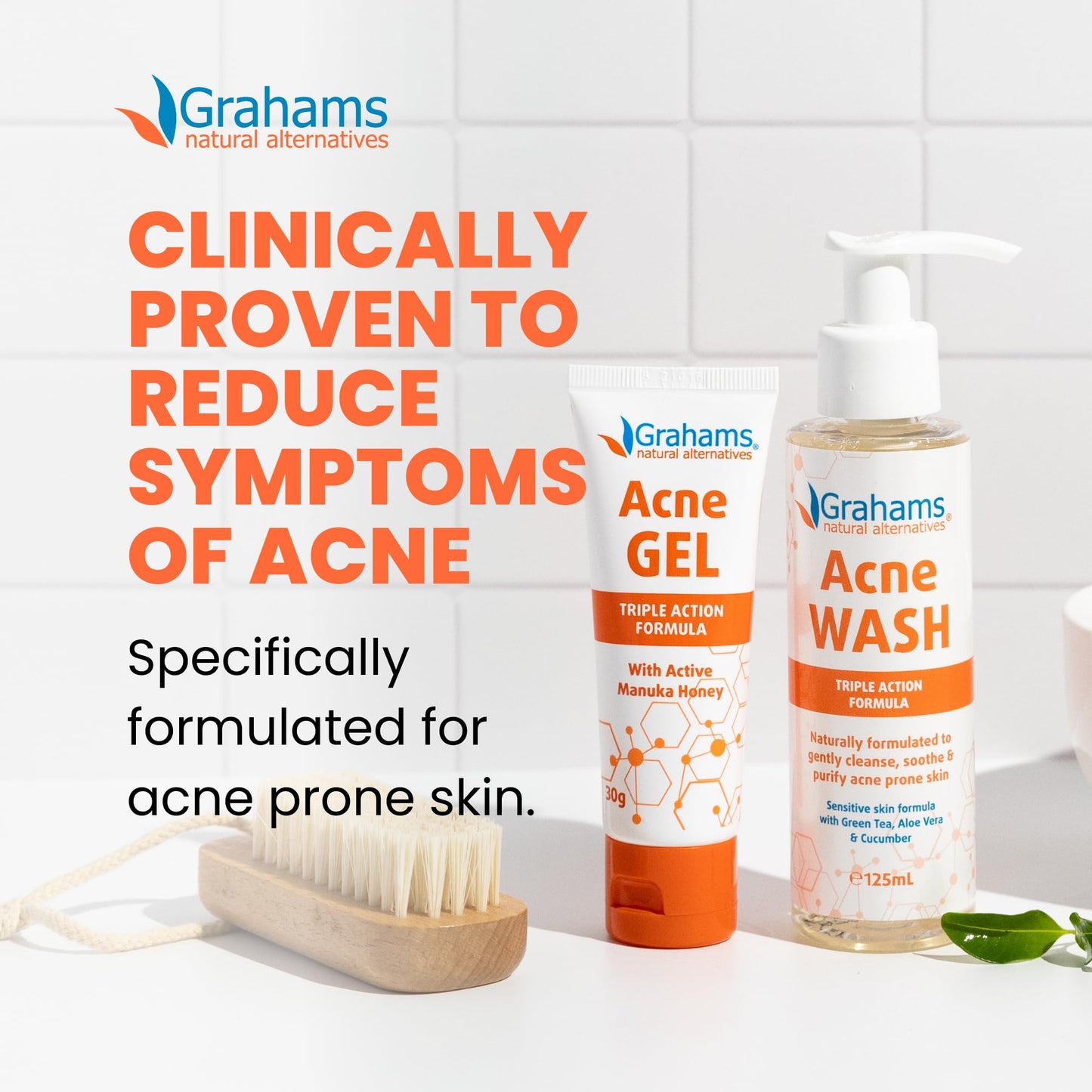 Grahams Natural Acne Gel Morning & Night Spot Treatment Pimple Cream for Face, Back & Body - All Natural with Witch Hazel, Honey, Aloe Vera, for Oily Skin & Blemish Control (1.06 oz)