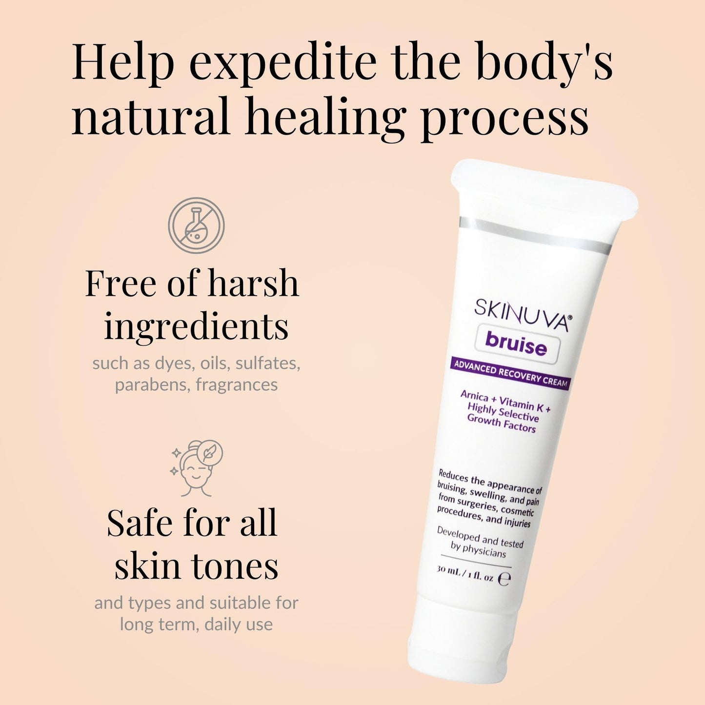 Skinuva® Bruise Advanced Recovery Cream - Topical Bruise Cream Formulated with Growth Factors, Arnica & Vitamin K (1 oz)
