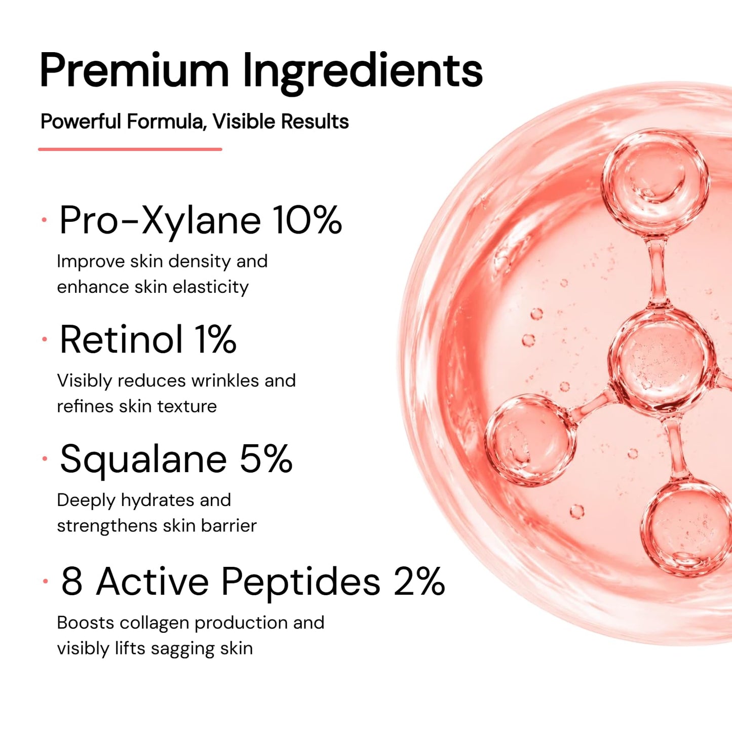 Retinol 1 + Pro-Xylane 5 Anti-Wrinkle & Firming Serum — Formulated with Squalane 8 Active Peptides, moisturiser Anti-Aging Firmness, Diminishing Wrinkles and Fine Lines,1.01fl.oz.