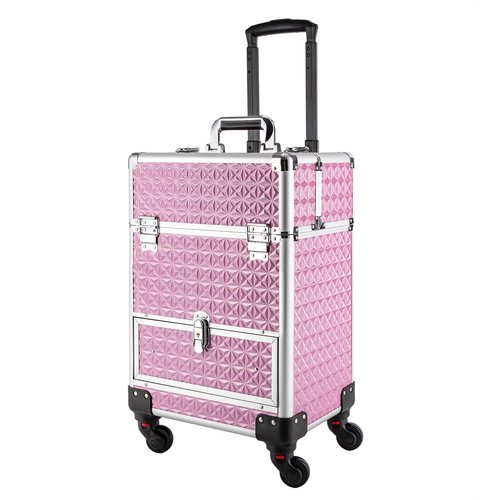 YIYIBYUS Manicure Storage Case, Makeup Trolley Rolling w/Wheels, Rolling Nail Case, Polish Organizer Makeup Train Case Durable Large Capacity Organizer w/lock for Studio or Travelling (Pink)