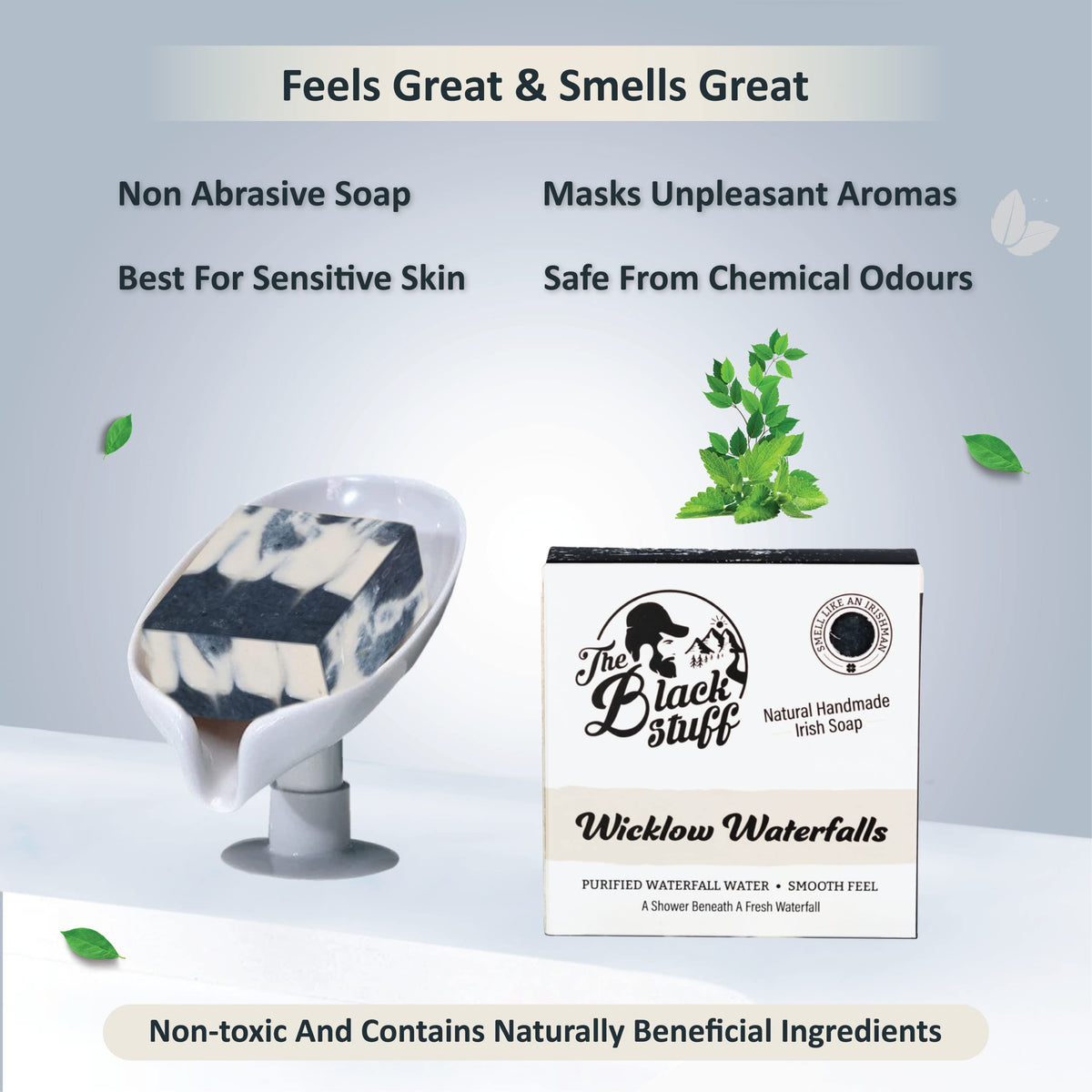 The Black Stuff All Natural Bar Soap for Men Handmade Cold Process Soaps with Organic Ingredients and Essential Oils - Mens Soap for Daily Use, Wicklow Waterfalls Body Soap
