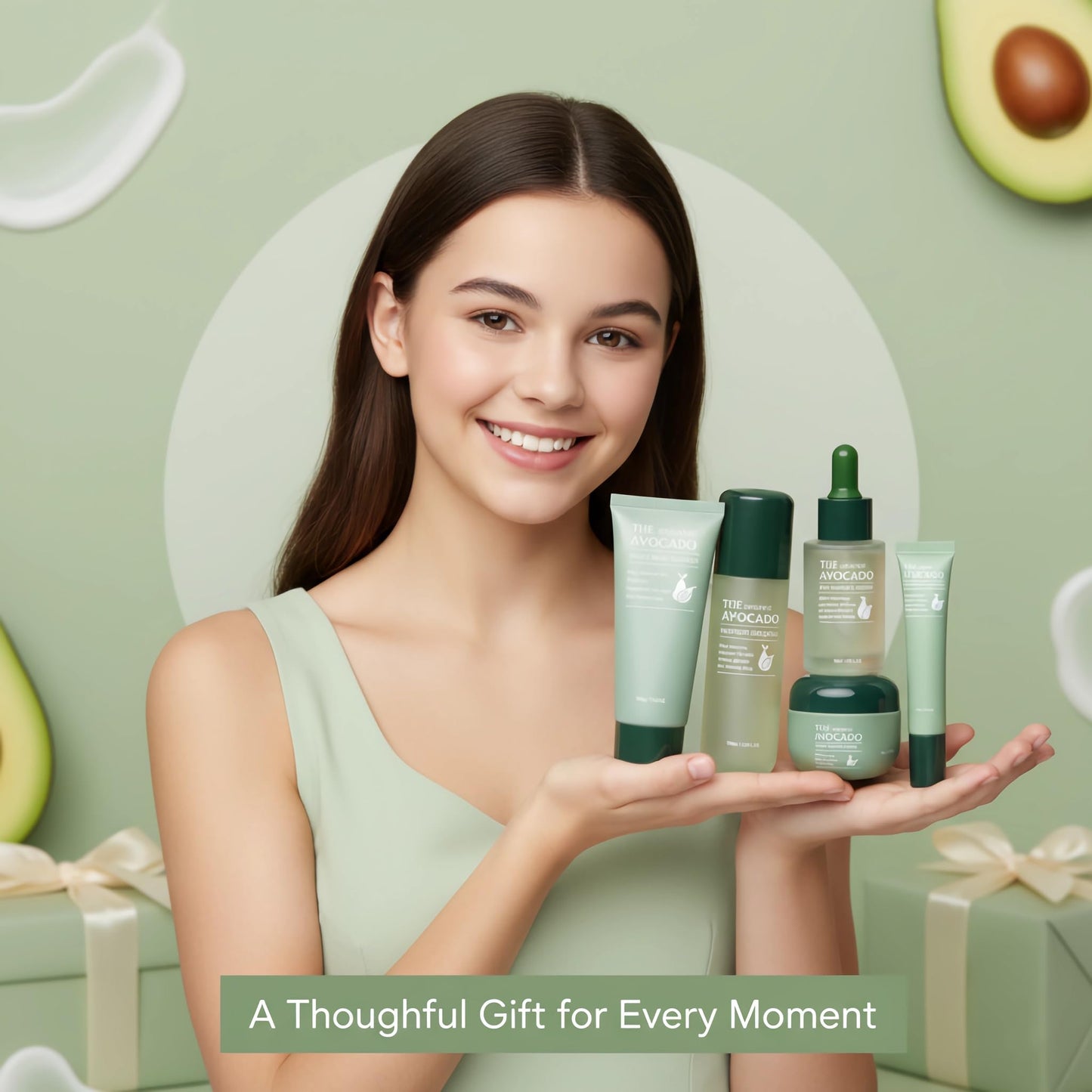 Avocado Skincare Set for Women, 6-Piece Facial Care Kit with Cleanser, Toner, Serum, Lotion, Cream & Eye Cream, Hydrating Moisturizing Gift Set for Teens & Girls