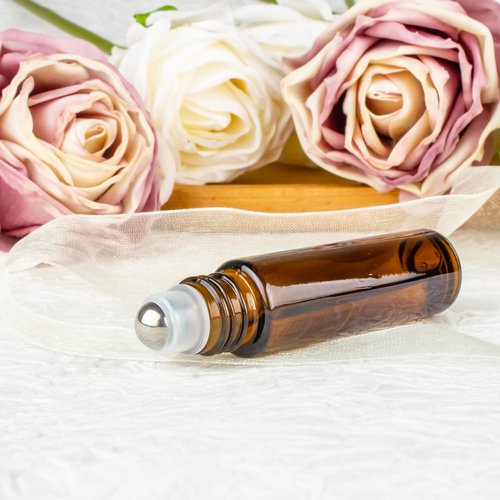 ZEJIA 10ml roller bottles for essential oils, 12 Pack Roll on Bottles, Amber Thick Glass Roller Bottles for Oils, with Stainless Steel Roller Balls, 2 Droppers