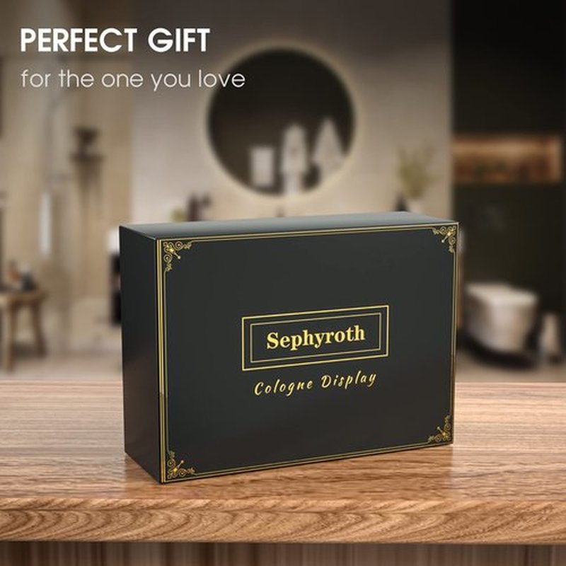 Sephyroth Wooden Cologne Organizer for Men 3 Tier of Cologne Display with Drawer Storage Perfume Oragnizer Display,Great Gift for Man(Black Walnut)