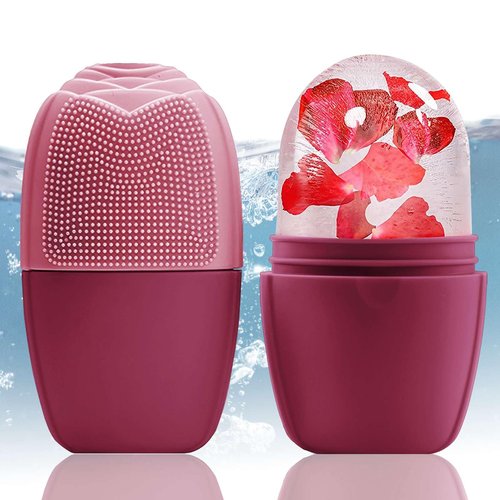 XHJRI Ice Face Roller Massager,Ice Cube Roller for Face, Eyes and Neck Naturally Conditioning and Skin Care,De-Puff Eye Bags,Reduce Migraine Pain,Reusable Massage Silicone Ice Mold (New Rose)