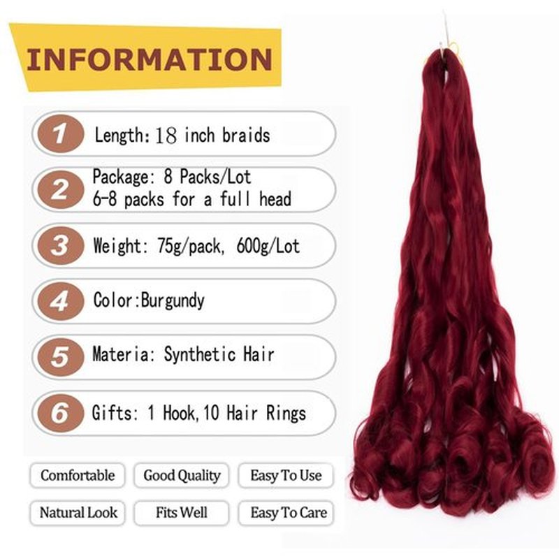 8 Packs French Curly Braiding Hair 18 Inch Loose Wave Spiral Curly Crochet Hair for Black Women Pre Stretched Braiding Hair with Curly Ends, BUG#