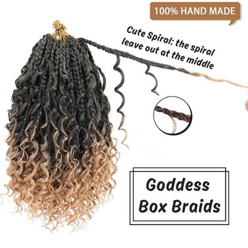 COOKOO 10 Inch Goddess Box Braids Crochet Hair With Curly Ends 8 Pack Bohemian Hippie Box Braids Pre-looped Crochet Hair Synthetic Crochet Braiding Hair for Black Women T27#