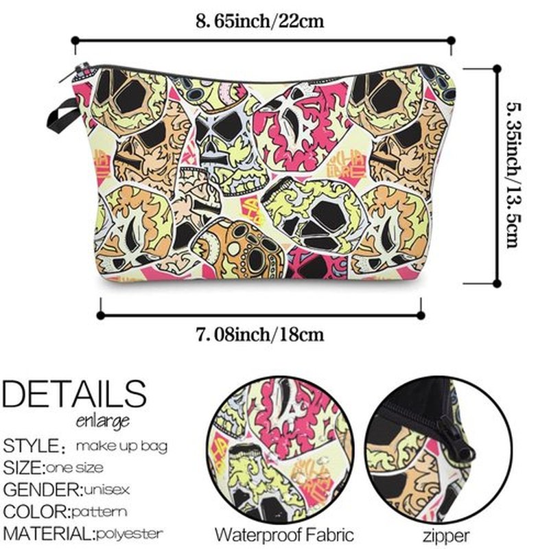 LOOMILOO Toiletry Bag for Women Small, Travel Makeup Pouch Adorable Roomy Travel Water Resistant Cosmetic Purse Accessories Organizer Women Gift(Skull 55604)