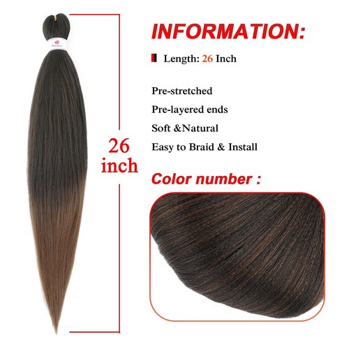 Pre-stretched Braids Hair 26 Inch 8 Packs Professional Itch Free Hot Water Setting Synthetic Fiber Ombre Yaki Texture Braid Hair Extensions 1B-30