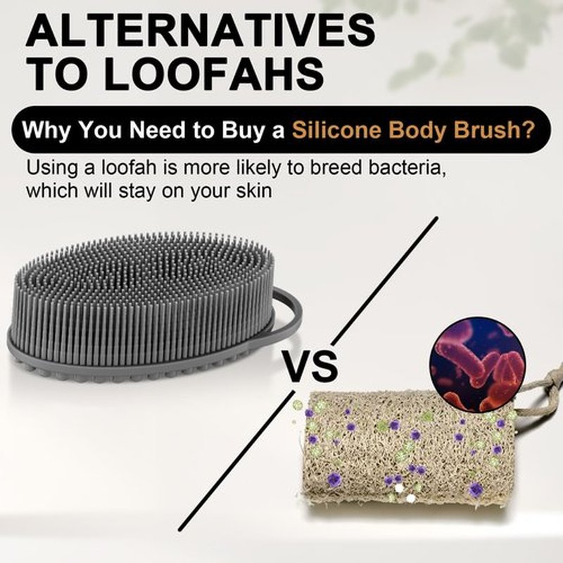 Metene Silicone Exfoliating Body Scrubber with Loop, Body Scrubber for Men and Women, Silicone Loofah for Shower, Soft Silicone Body Scrubber for Shower and Bath Skincare Routine (Gray)