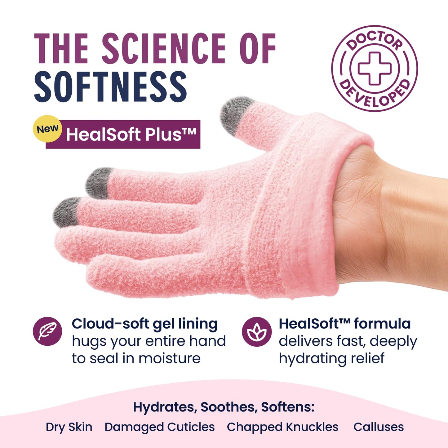 Dr. Frederick’s Original Moisturizing Gel Gloves – Deep Moisturizing and Fast Relief for Dry Hands – Touchscreen-Friendly – Mango Butter, Shea Butter, Jojoba, & Coconut Oil - Plush Pink