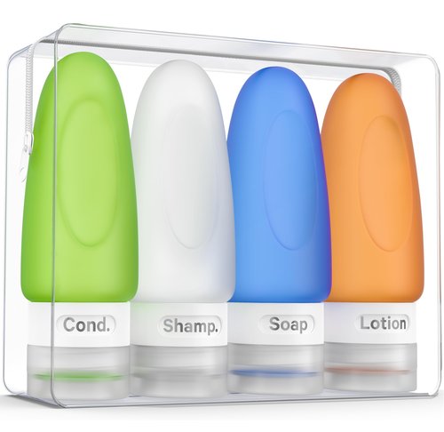 Dot&Dot Leak Proof Travel Bottles for Toiletries - 4 Pack Silicone Travel Toiletry Bottles - Travel Shampoo and Conditioner Bottles with TSA Quart Bag - 2 oz Travel Size Bottles