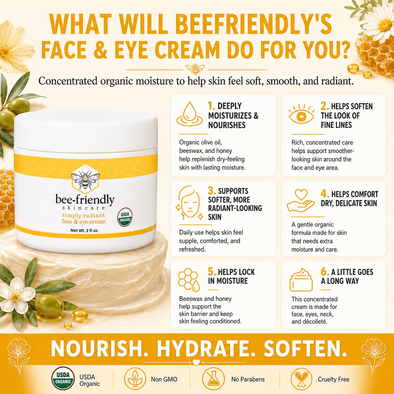 BeeFriendly® Organic Face and Eye Cream, All In One 2 oz