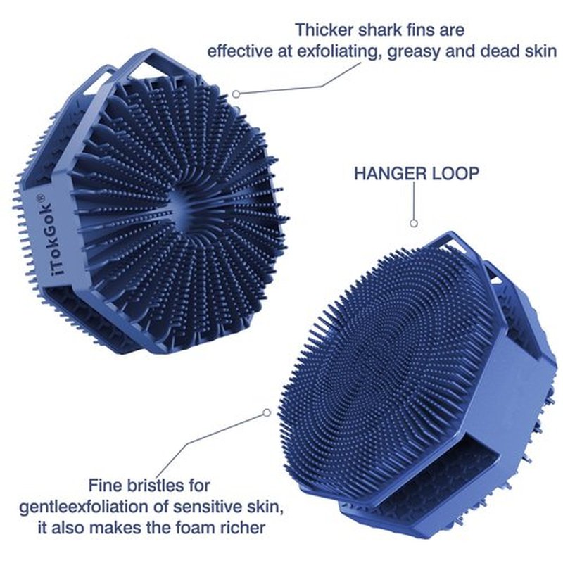 iTOKGOK® Premium 2-in-1 Silver-Infused Silicone Body Scrubber, Double-Sided Design Body Brush Silicone Body Scrubber Exfoliating Body Brushes for Sensitive Skin for Showering, Silicone Loofah - Blue
