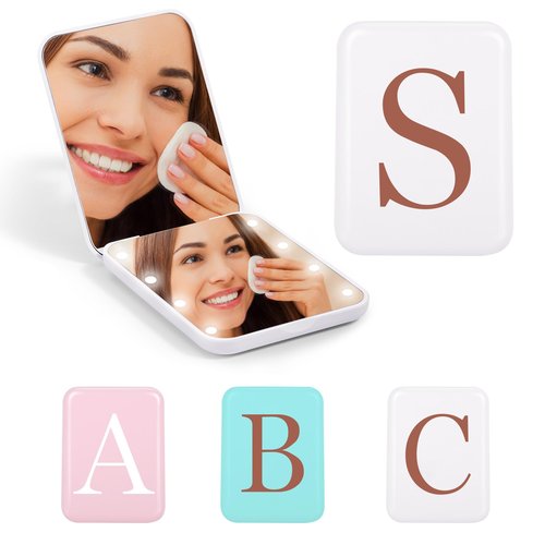 STINI Birthday Gifts for Women - Mom Birthday Gifts, Birthday Decorations, Sister Birthday Gifts, Happy Birthday, Compact White Lighted Makeup Mirror Initial S