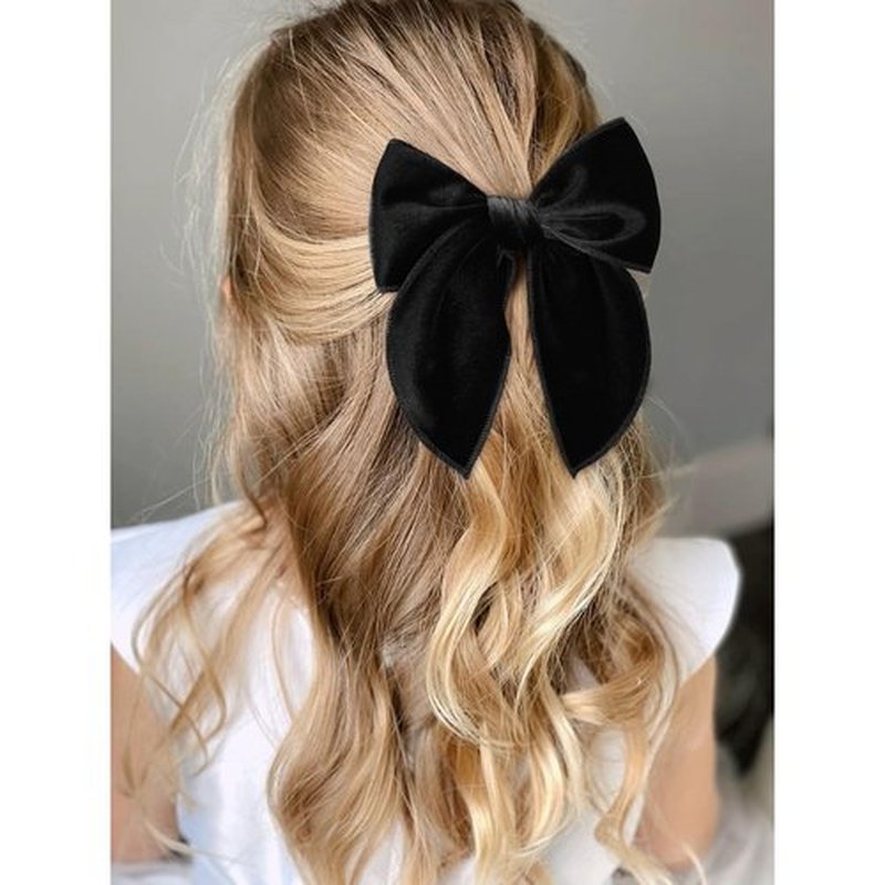 DEEKA Velvet Hair Bows & Knotted Headband & Scrunchy Fable Hair Bow Headband Set Velvet Scrunchies Alligator Clips for Toddler Girls Hair Accessories for Women and Girls (Black)