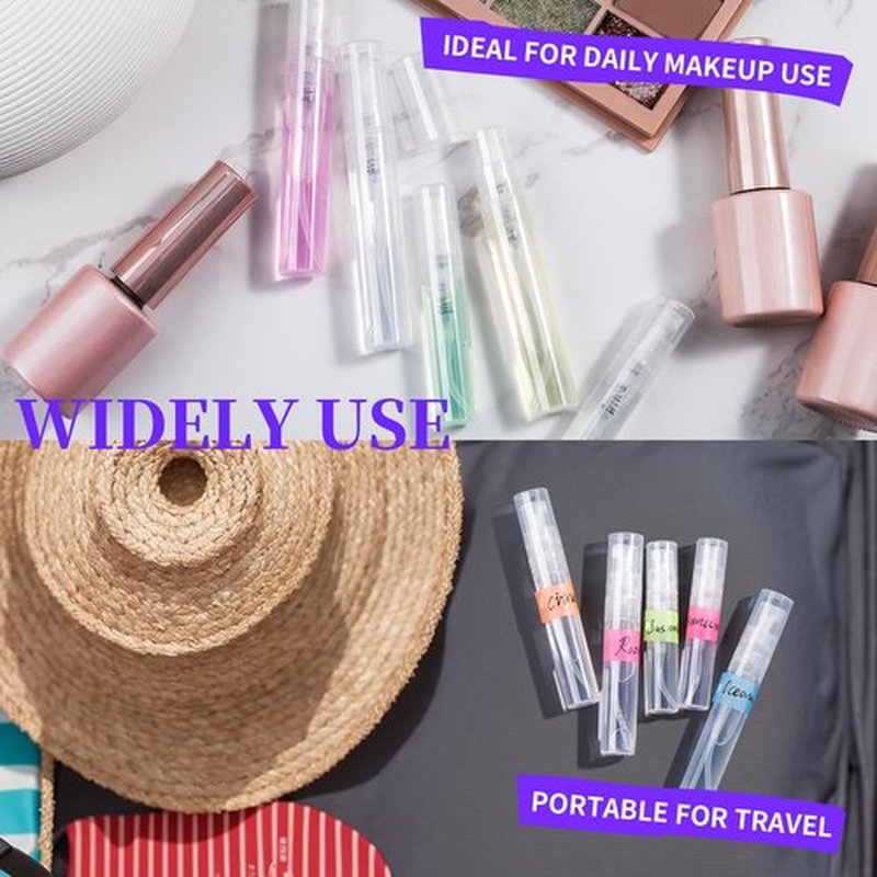 FANDAMEI 60PCS Mini Spray Bottle, 30PCS 3ml Mini Clear Plastic Spray Bottle Empty with 30PCS 5ml Fine Mist Refillable Mini Perfume Bottle. Small Empty Sample Containers Bottle. 3ml/5ml, 60 Pack, Clear