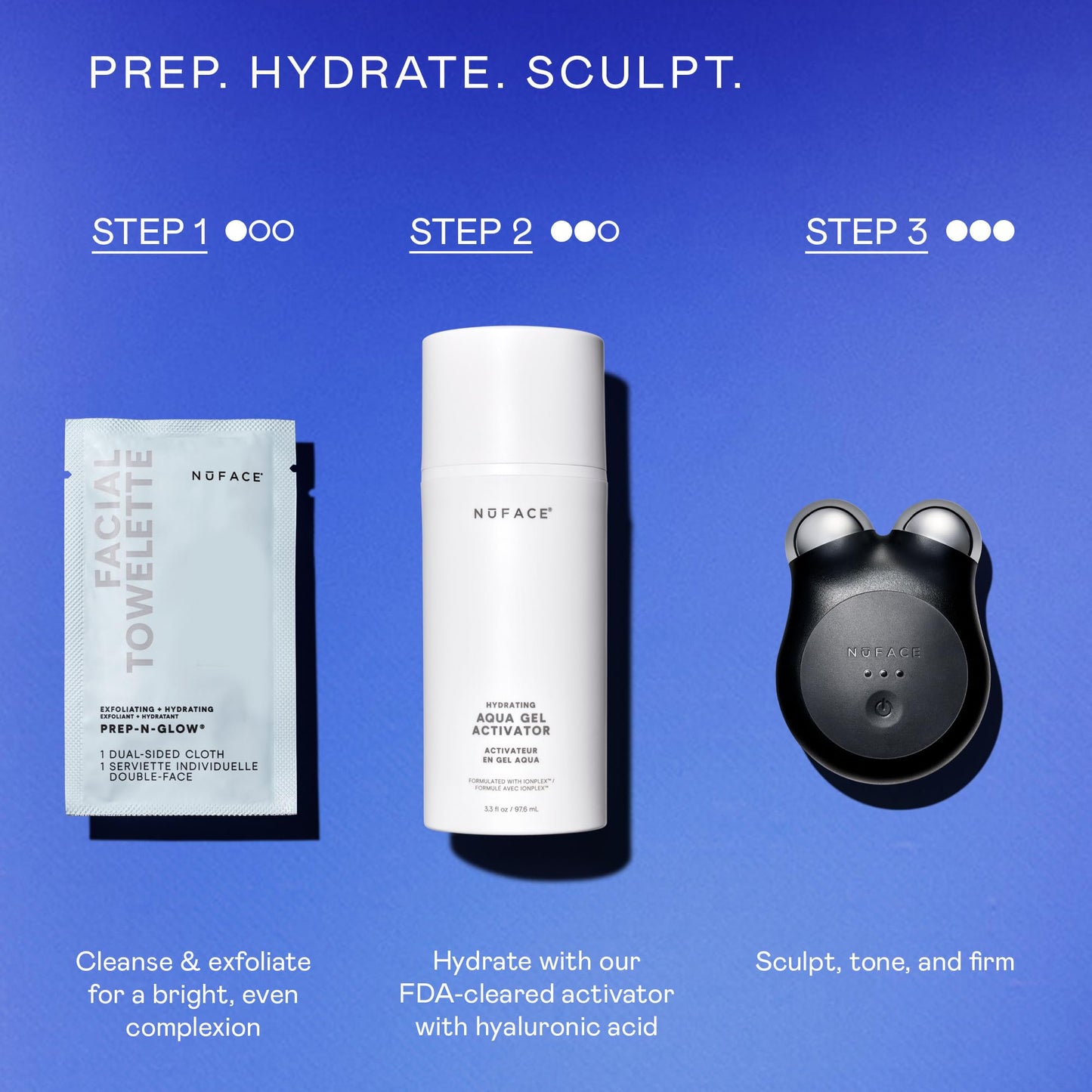 NuFACE Prep-N-Glow Facial Towelettes - 2-in-1 Exfoliating + Cleansing Makeup Remover Wipes, Hyaluronic Acid Travel Face Wipes to Hydrate & Brighten for Glowing Skin - 20 Individually Wrapped Cloths