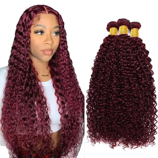 18 20 22 Inch Vinmdonm 99J Human Hair Bundles Burgundy Kinky Curly Human Hair Bundles Brazilian Red Bundles Human Hair Unprocessed Virgin Hair 3 Bundles 99J Kinky Curly Bundles Hair Weave