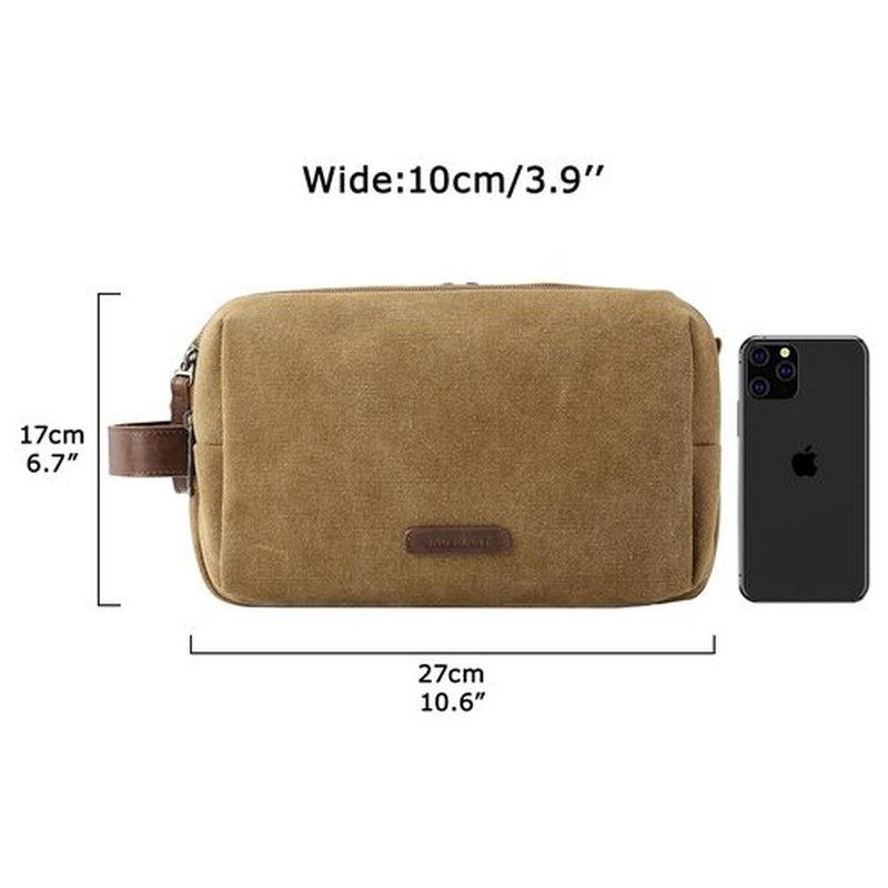 BAGSMART Toiletry Bag for Men, Canvas Travel Toiletry Organizer Dopp Kit Water-resistant Shaving Bag for Toiletries Accessories,Khaki-Medium