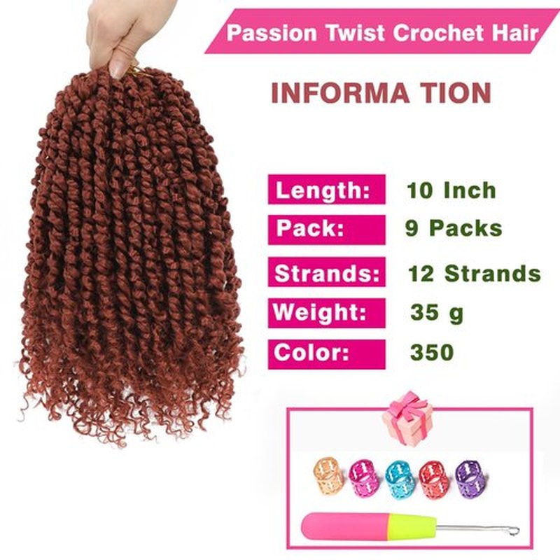 9 Packs Passion Twist Crochet Hair 10 Inch Pre-twisted Passion Twist Hair Copper Red Pre Looped Crochet Passion Twist Hair Bohemian Short Passion Twist Crochet Braids Hair for Women Girls(10Inch,350)
