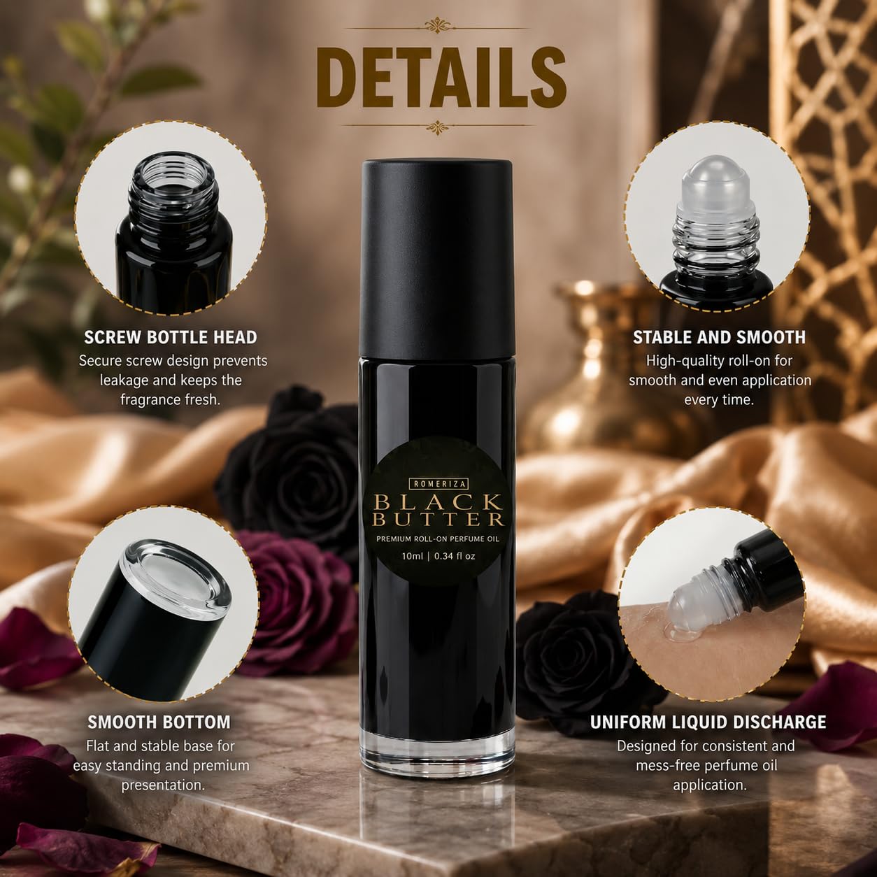 ROMERIZA INC. 10 ml Black Butter Scented Fragrance – Travel Size Perfume Oil, Fragrance For Skin, Unisex Roll-on Perfume Oil, Lasting Natural Scented Body Oil For Men And Women, Travel Size