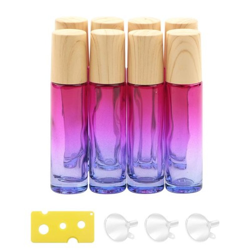 Newzoll 8 Pcs 10 ml (1/3 oz) Glass Roll on Bottles Rose Blue Gradient Roller Bottles Vials Container for Essential Oils Perfume Lip Balms