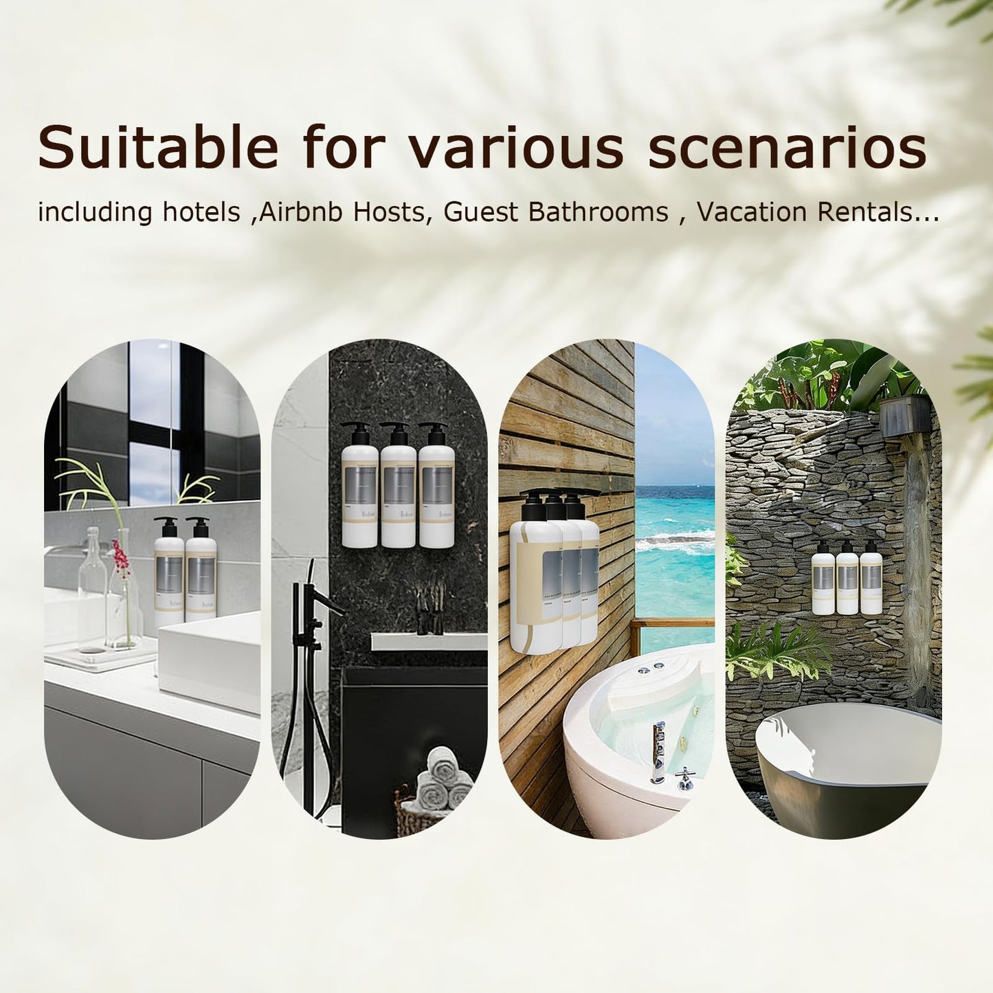 OUSTANE Floral White Moss Pine Shadows Hotel Toiletries Amenities Set (8 Pack) Bulk Hotel Amenities- 2-Shampoo, 2-Body Wash, 2-Hand Wash, 1-Conditioner and 1-Body Lotion, With bracket