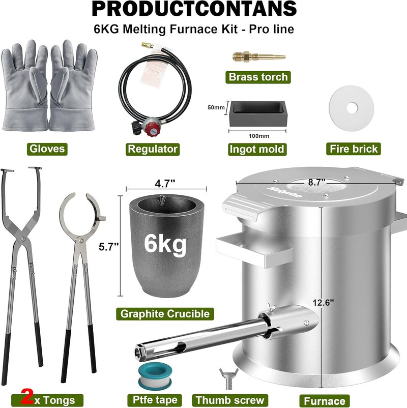 6KG Propane Melting Furnace Kit - Metal Casting Machine for Gold, Silver, Copper | Jewelry Making & Refining